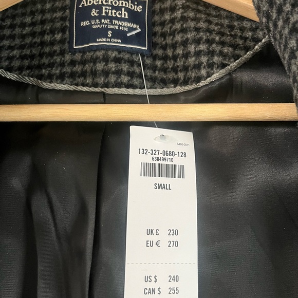 Abercrombie & Fitch Charcoal Houndstooth Wool-Blend Topcoat size S - Picture 4 of 5
